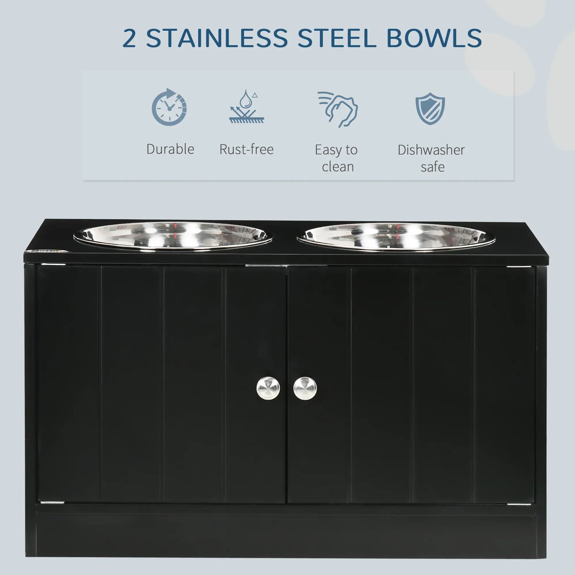 Elevated Dog Bowls, Large Pet Feeding Station with Stand, Storage, 2 Stainless Steel Bowls, 23.6" x 11.8" x 14", Black Dog Bowls at Gallery Canada