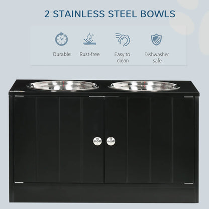 Elevated Dog Bowls, Large Pet Feeding Station with Stand, Storage, 2 Stainless Steel Bowls, 23.6" x 11.8" x 14", Black Dog Bowls at Gallery Canada
