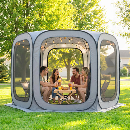 11 x 11ft Pop Up Screen Tent, UPF50+ Portable Gazebo, Light Grey Camping Tents at Gallery Canada
