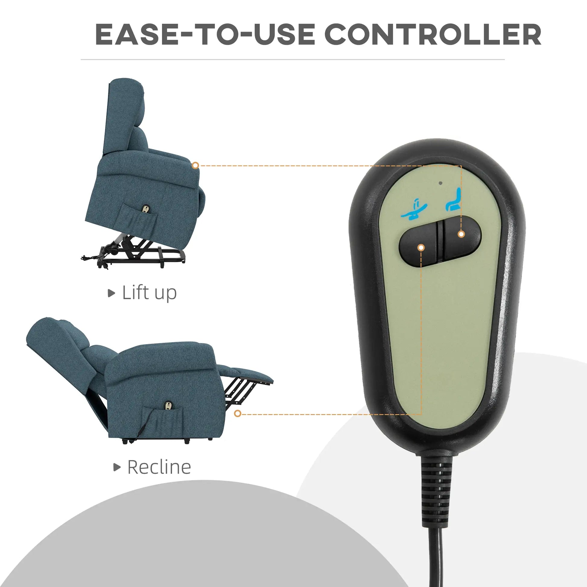 Wingback Lift Chair, Power Recliner with Footrest, Remote, Side Pockets, Blue Electric Power Lift Chairs at Gallery Canada
