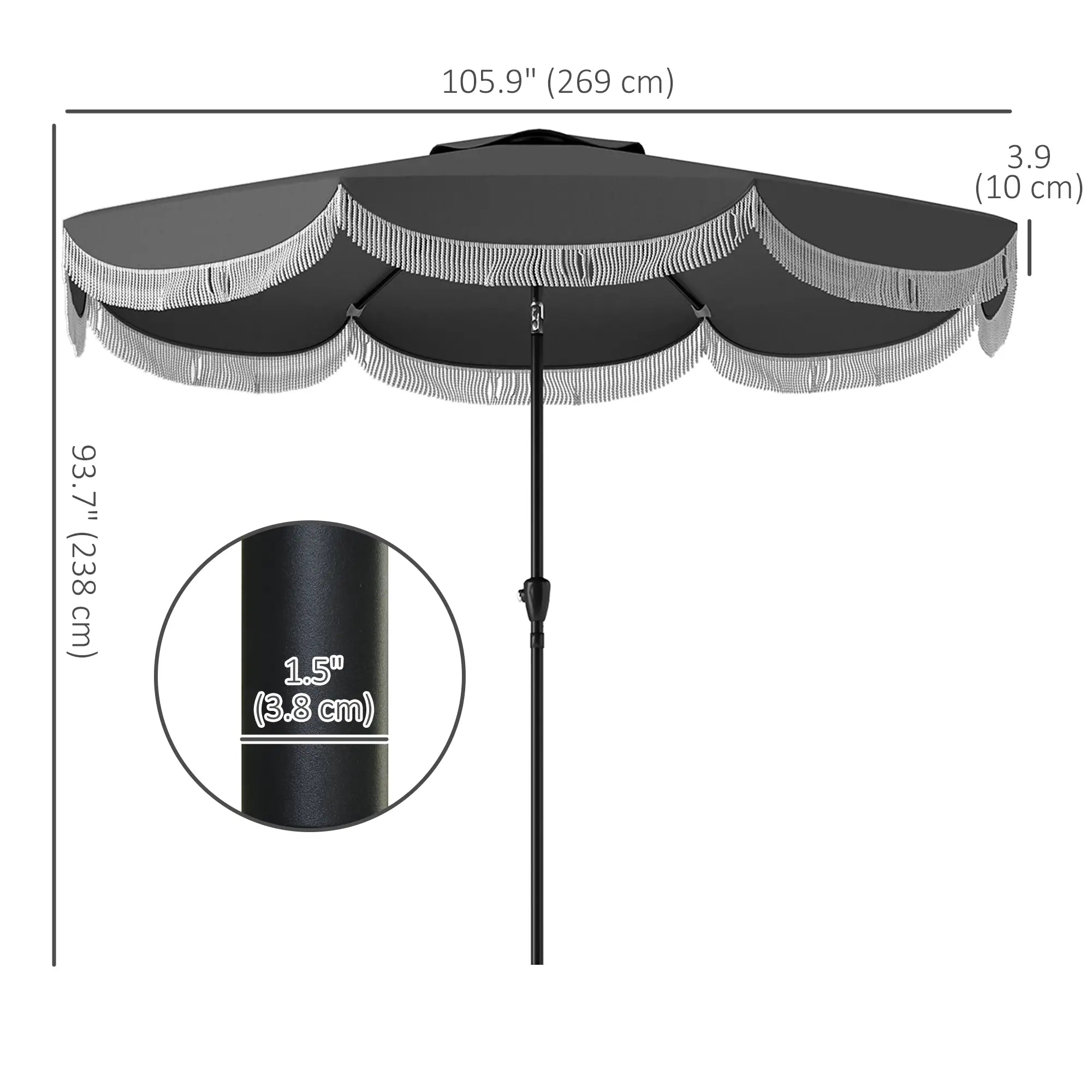 9FT Patio Umbrella, UPF 30+, Crank, 8 Ribs, Tilt, Vented, Charcoal Grey Sun Umbrellas at Gallery Canada