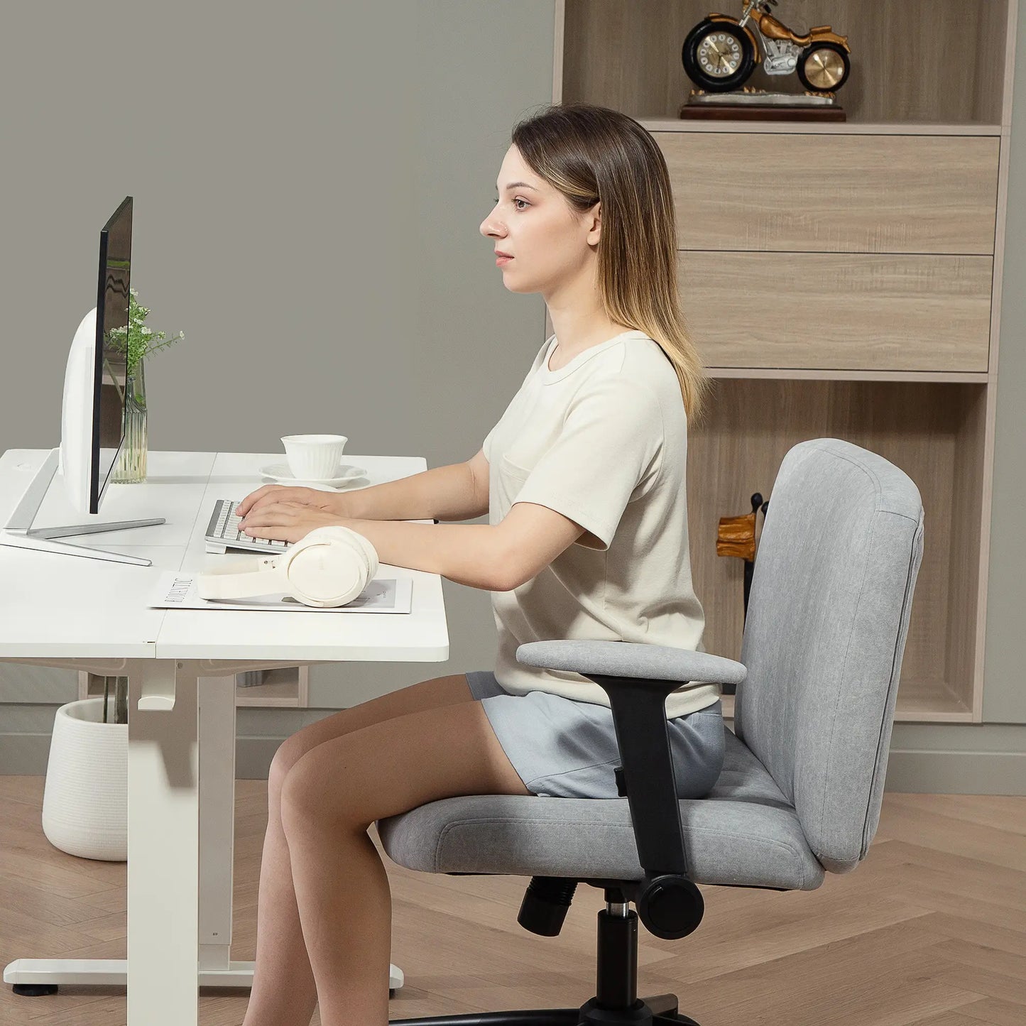 Criss Cross Chair with Flip-Up Armrests, Wheels, Adjustable Height, Tilting, Grey Task Chairs at Gallery Canada