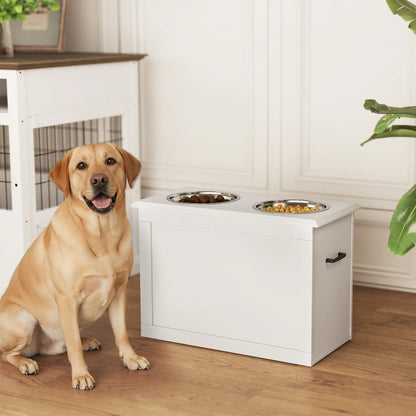 Distributeur de Nourriture pour Animaux surélevé, 2 Bols en Acier Inoxydable, Blanc