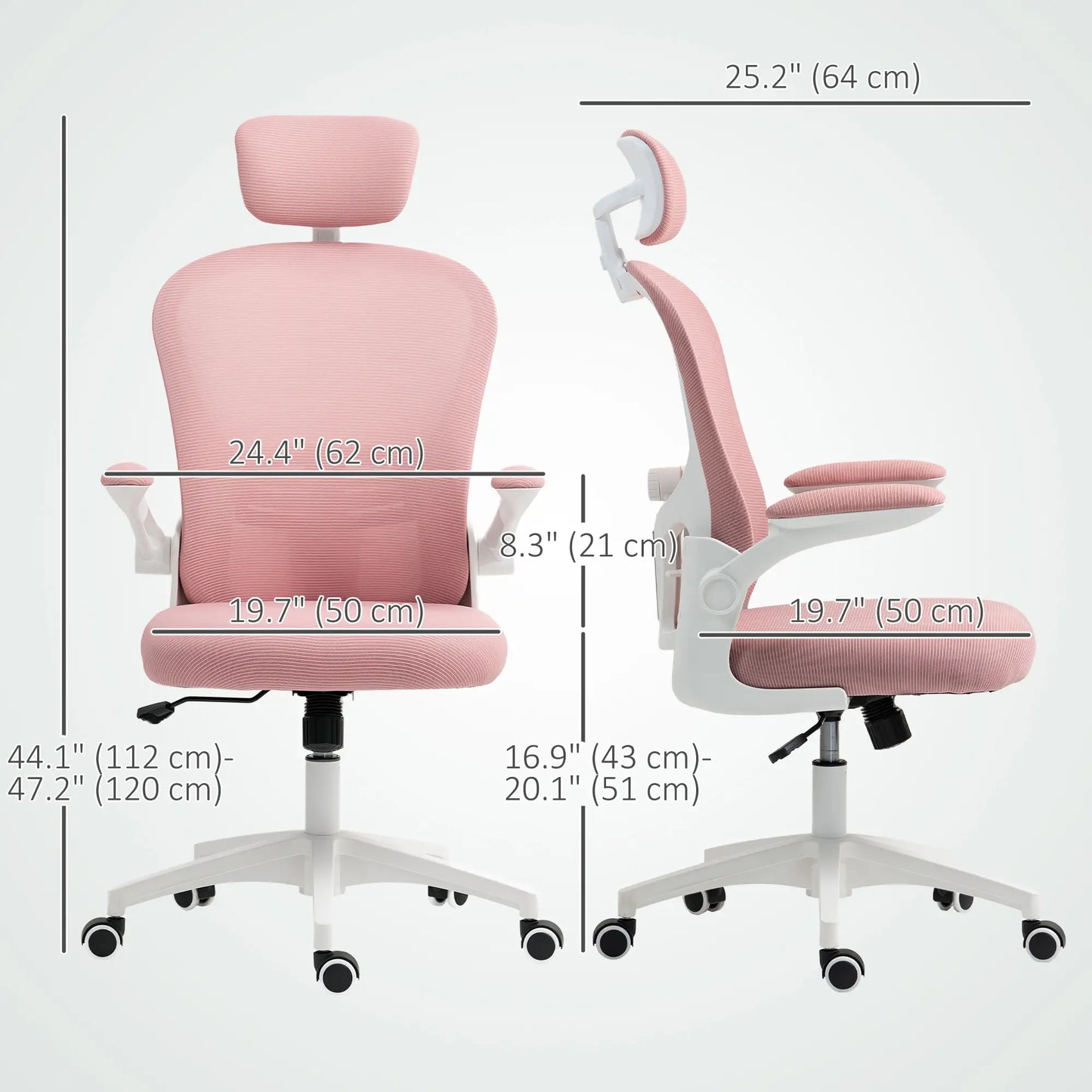 Mesh Office Chair, Adjustable Headrest, 4D Lumbar Support, Flip-Up Arm, Pink Office Chairs at Gallery Canada