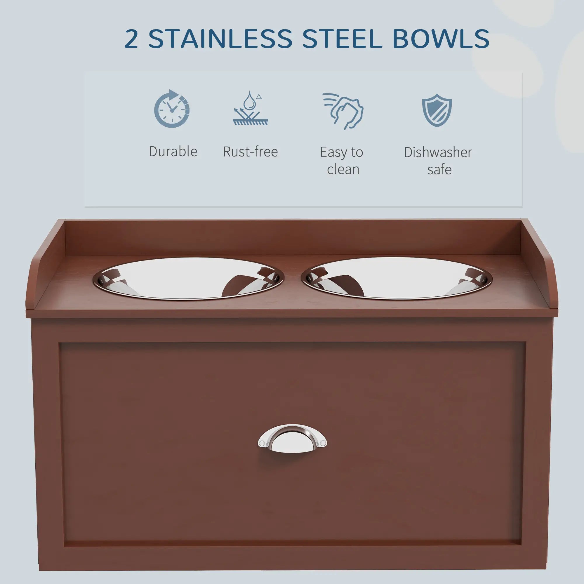 Raised Dog Bowls with Storage, 2 Stainless Steel Bowls, 23.6