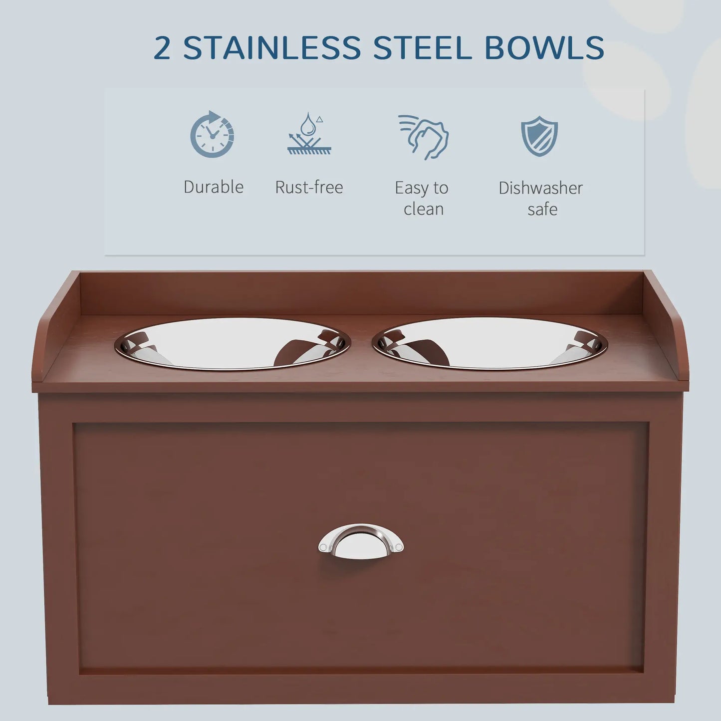 Raised Dog Bowls with Storage, 2 Stainless Steel Bowls, 23.6"x11.8"x14.2", Brown Dog Bowls at Gallery Canada