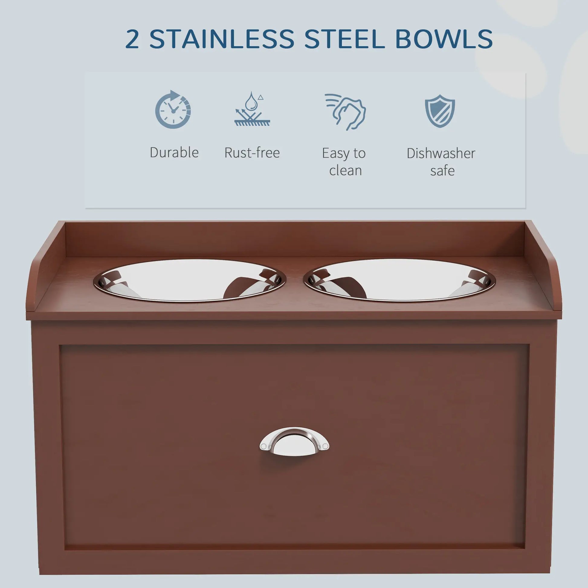Raised Dog Bowls with Storage, 2 Stainless Steel Bowls, 23.6"x11.8"x14.2", Brown Dog Bowls at Gallery Canada