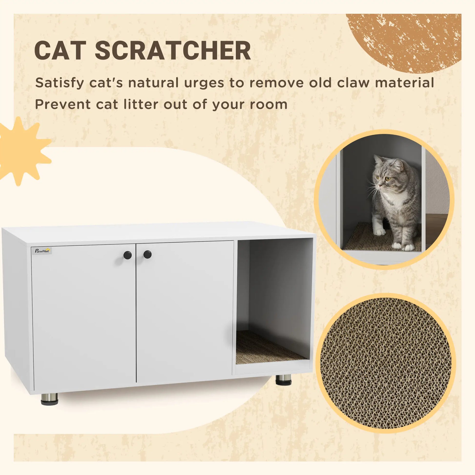 Hidden Cat Litter Box Furniture, Double Doors, Scratching Pad, White Cat Litter Box Enclosures at Gallery Canada