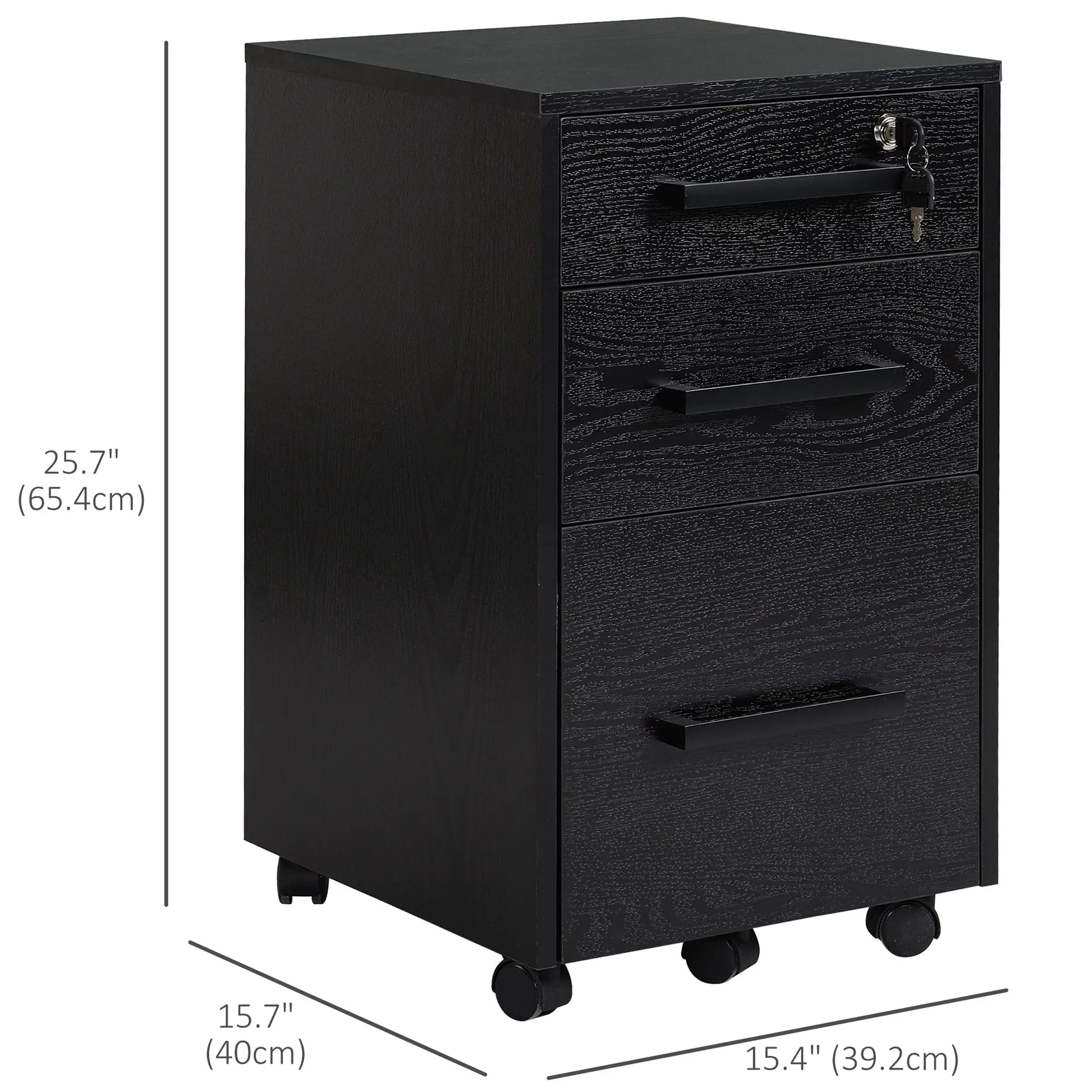 Lockable 3 Drawer Vertical File Cabinet, Hanging Bars, Letter and A4 Size, Black Office Cabinets & Cupboards at Gallery Canada
