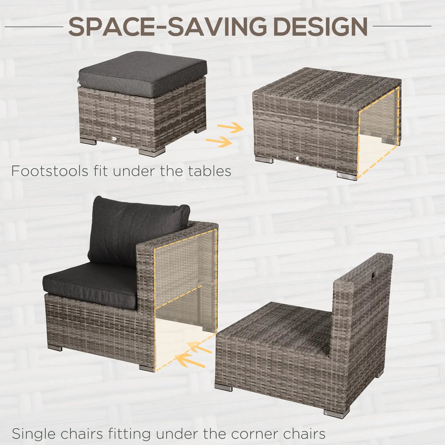 8-Piece Patio Furniture Set, Outdoor Wicker Rattan Sofa, Tea Table, Footstool, Grey & Orange Patio Furniture Sets at Gallery Canada