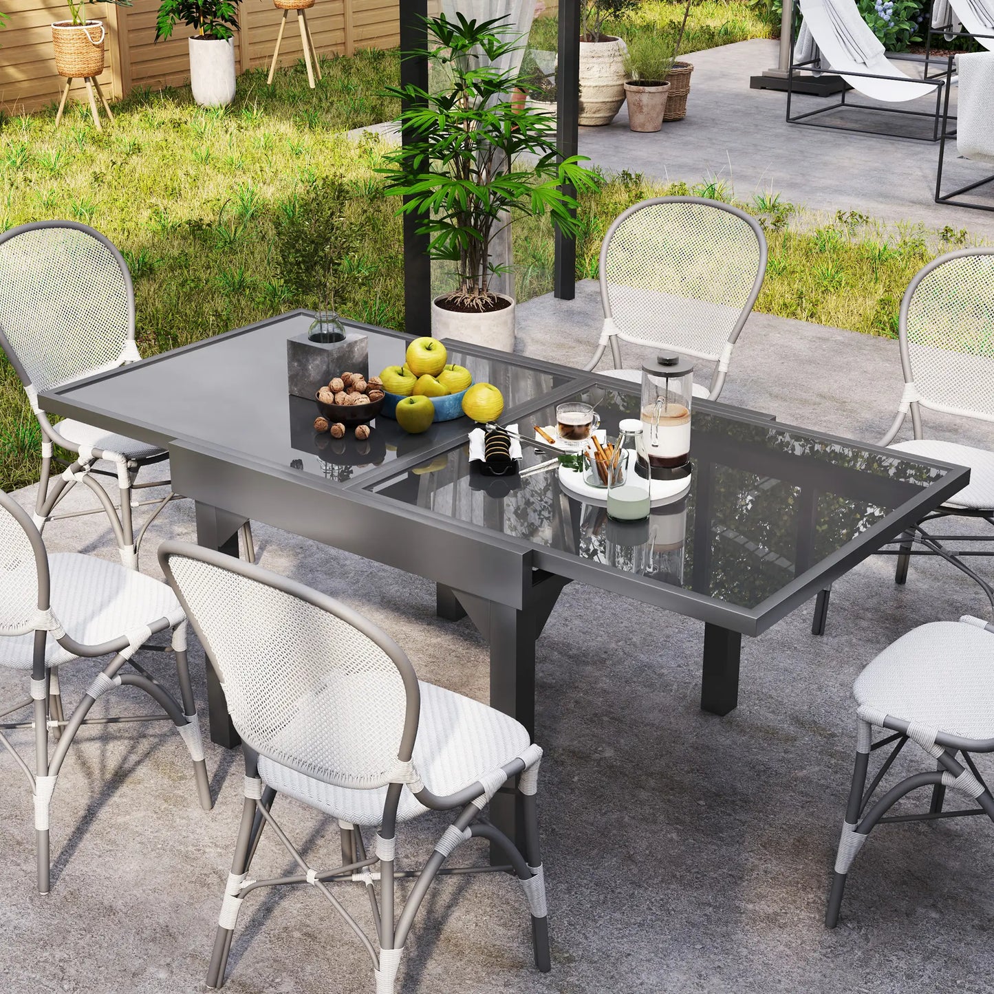 35"-71" Expandable Outdoor Table, Tempered Glass Top, Metal Frame, for 4-6 Person Patio Dinning Tables at Gallery Canada