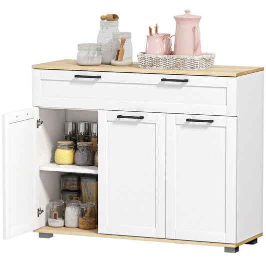 Modern 40" Sideboard Buffet Cabinet, 3 Doors, 2 Shelves, White Bar Cabinets White, Natural at Gallery Canada