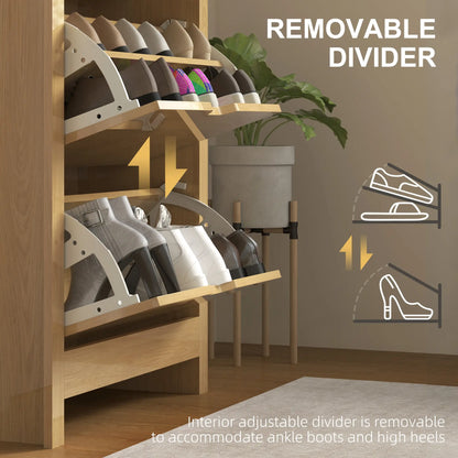 Shoe Storage Cabinet, 3 Flip Drawers, Adjustable Shelves, 18 Pairs, Natural Wood Shoe Storage Cabinets & Racks at Gallery Canada