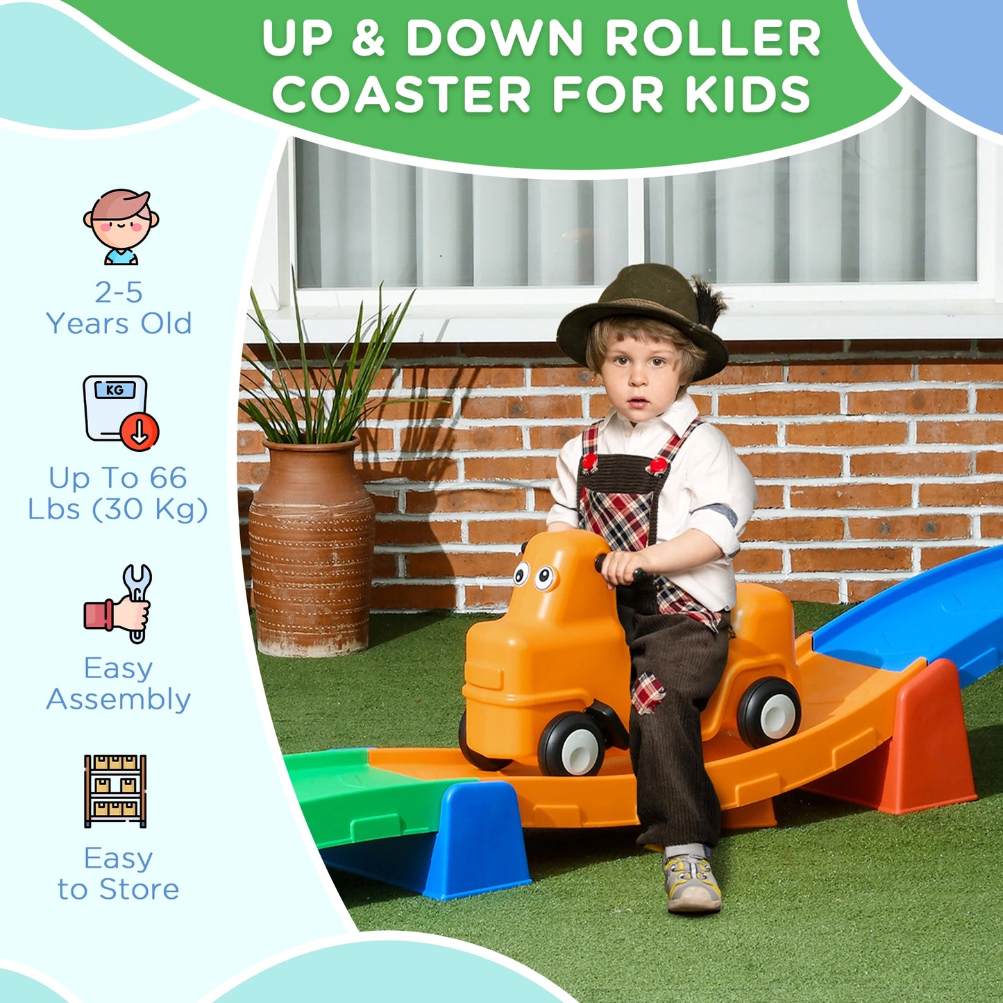 9.8 ft Up and Down Roller Coaster for Kids, Thrill 4 Pieces Toddler Roller Coaster Ride on Toy with Side Steps, Sliding Car with Handles, for 2-5 Years Old Push Cars for Toddlers at Gallery Canada