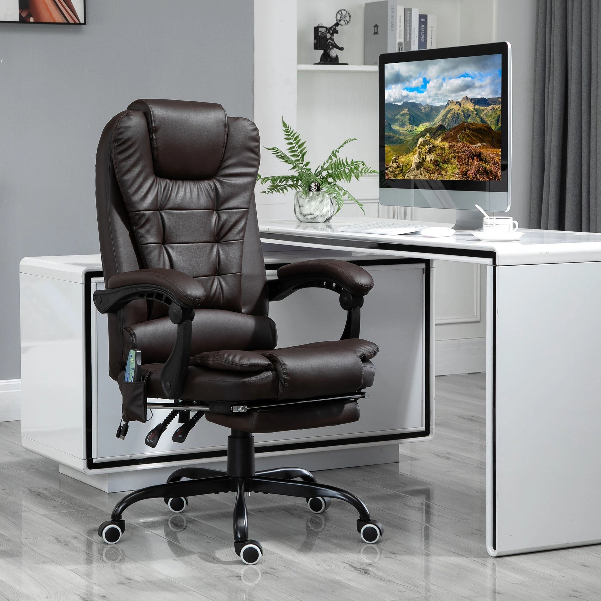 7-Point Vibrating Massage Chair, Reclining Office Chair, Adjustable Height, Brown Massage Chairs at Gallery Canada