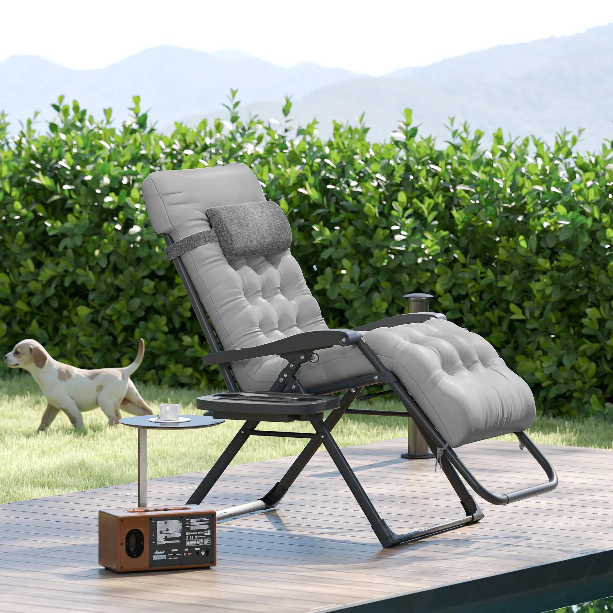 Padded Folding Recliner Chair, Adjustable Backrest, Grey Lounger Chairs at Gallery Canada