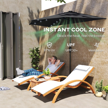 Half Outdoor Patio Umbrella, Solar LED Lights, Crank, 105.1" x 53.5", Black Half Round Umbrellas at Gallery Canada