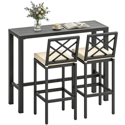 3 Piece Patio Bar Set, Outdoor Bar Table and Stools, Electrophoresis Steel Tabletop, X Back, Footrest, Cushions, Khaki Bistro Sets at Gallery Canada