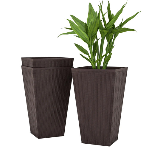 Set of 3 Tall Plant Stand, Indoor Outdoor Flower Pot, Brown