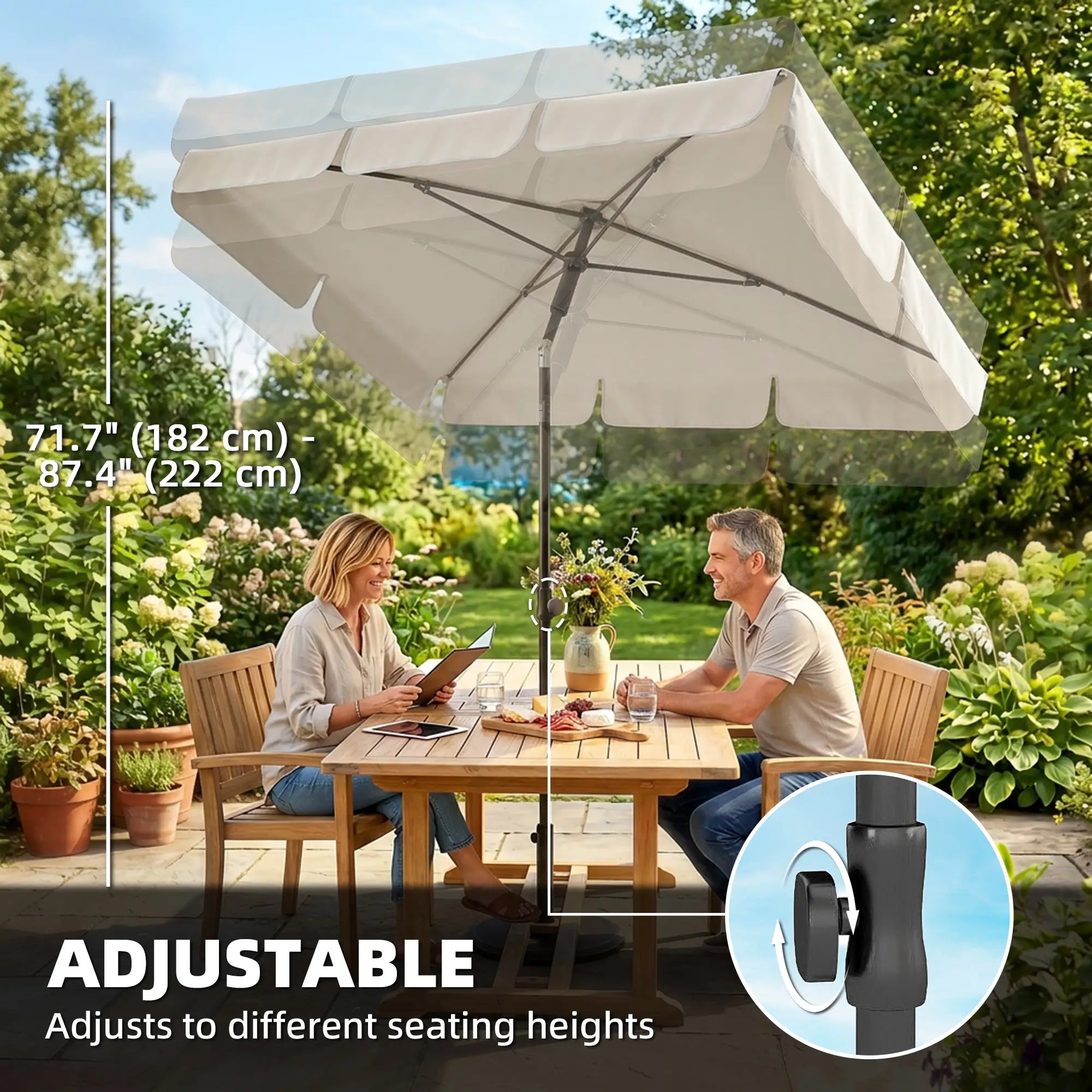 6' x 4' Beige Rectangular Patio Umbrella with Tilt Crank, Beige Sun Umbrellas at Gallery Canada