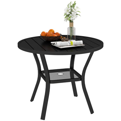 35.5" Round Outdoor Dining Table, Metal Patio Table With Umbrella Hole, Black Patio Dining Tables at Gallery Canada