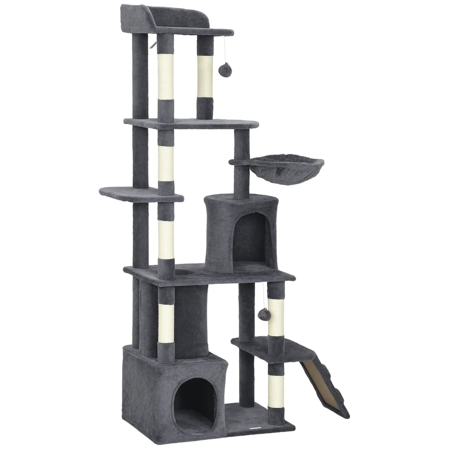 67 Inch Large Cat Tree, 7 Scratching Posts, Tunnel, 2 Condos, Hammock, Dark Grey Cat Towers Dark Grey, Cream White at Gallery Canada