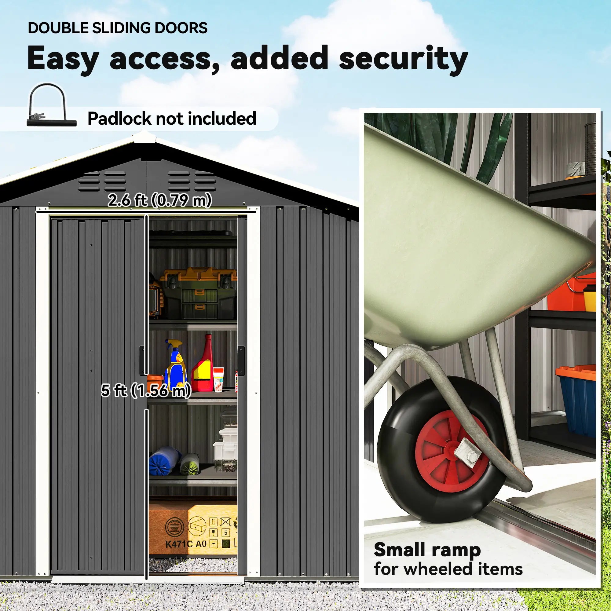 6.5x3.5ft Metal Garden Storage Shed, Double Sliding Doors, Dark Grey Sheds at Gallery Canada