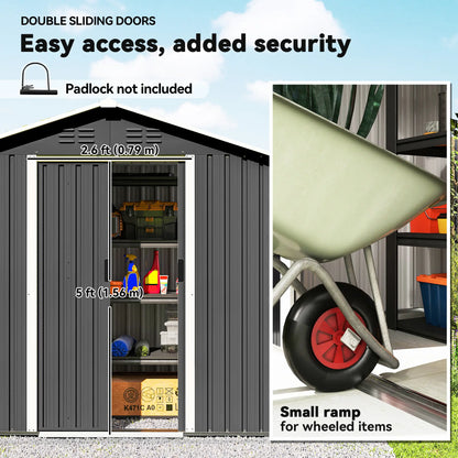 6.5x3.5ft Metal Garden Storage Shed, Double Sliding Doors, Dark Grey Sheds at Gallery Canada