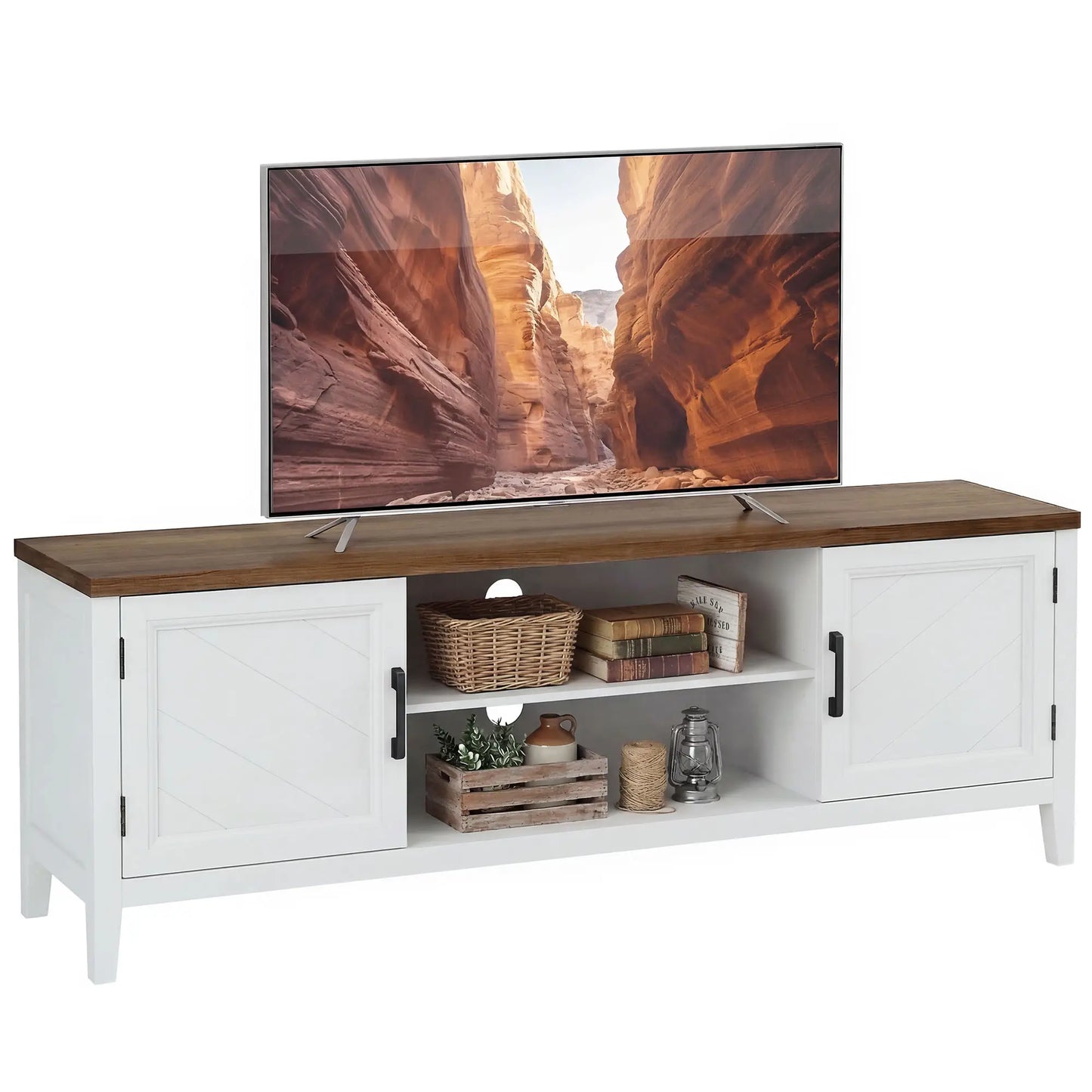 TV Stand For 42 Inch TVs, 2 Shelves 2 Cabinets, White Brown TV Stands at Gallery Canada