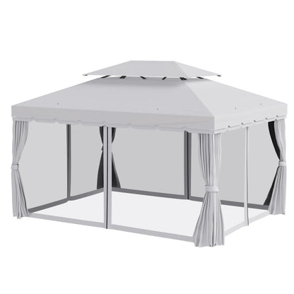 13' x 10' Outdoor Gazebo, 2-Tier Polyester Roof, Vented Mesh Sidewall, Aluminum Frame, Grey Gazebos at Gallery Canada