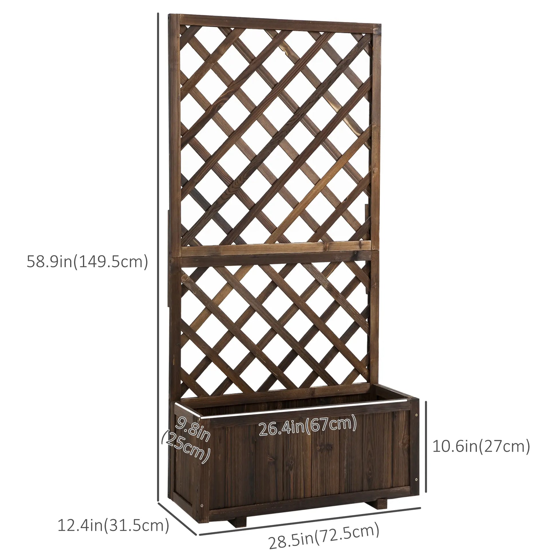 2.4 x 1 x 4.9 ft Wooden Pine Trough Planter with Trellis, Carbonized Wooden Planter Boxes at Gallery Canada