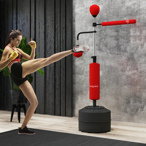 4-in-1 Free Standing Punching Bag, Adjustable Height, 2 Speed Balls, 360° Reflex Bar, Red