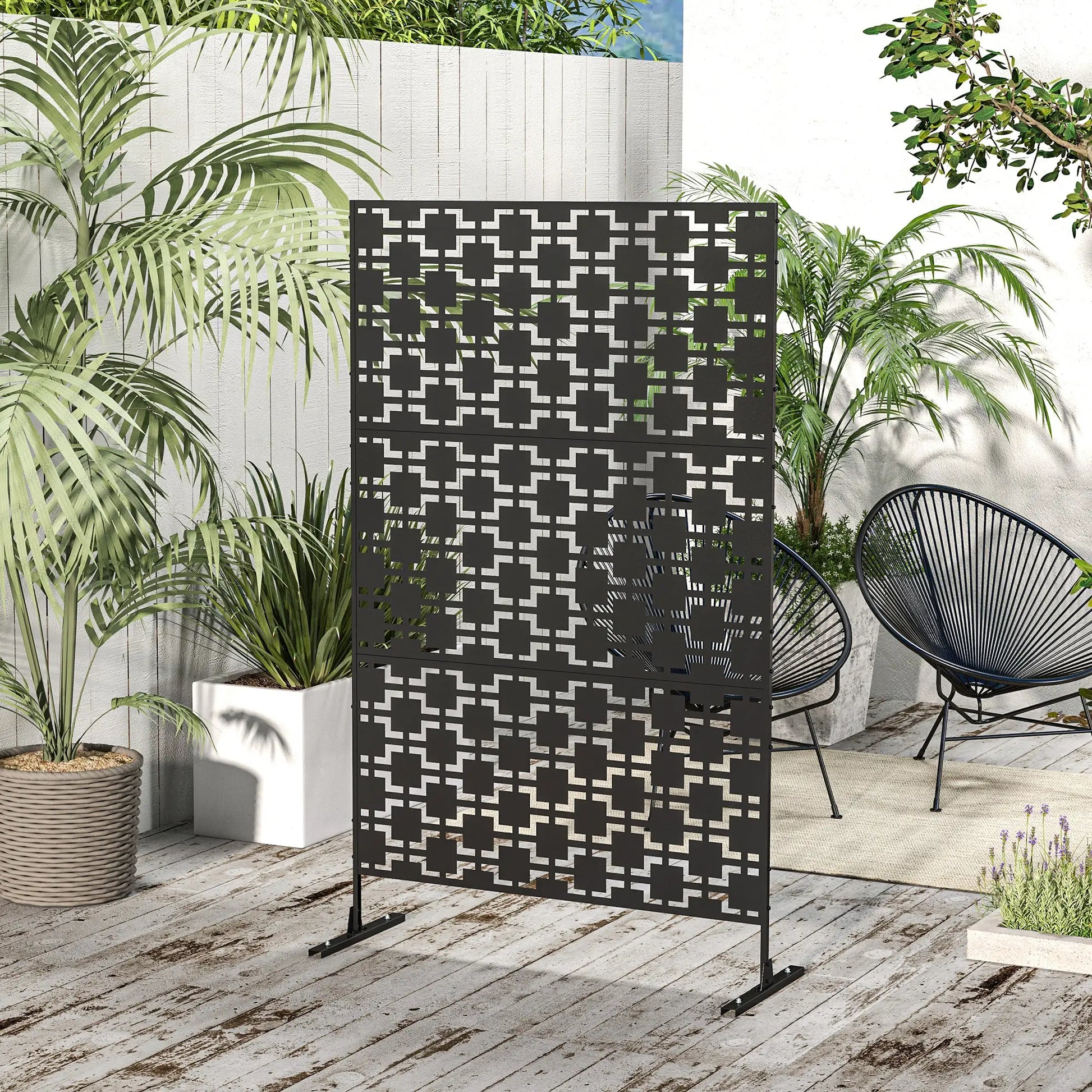 6.5FT Metal Privacy Screen, Grid Style, Outdoor Divider, Black Side Awnings at Gallery Canada