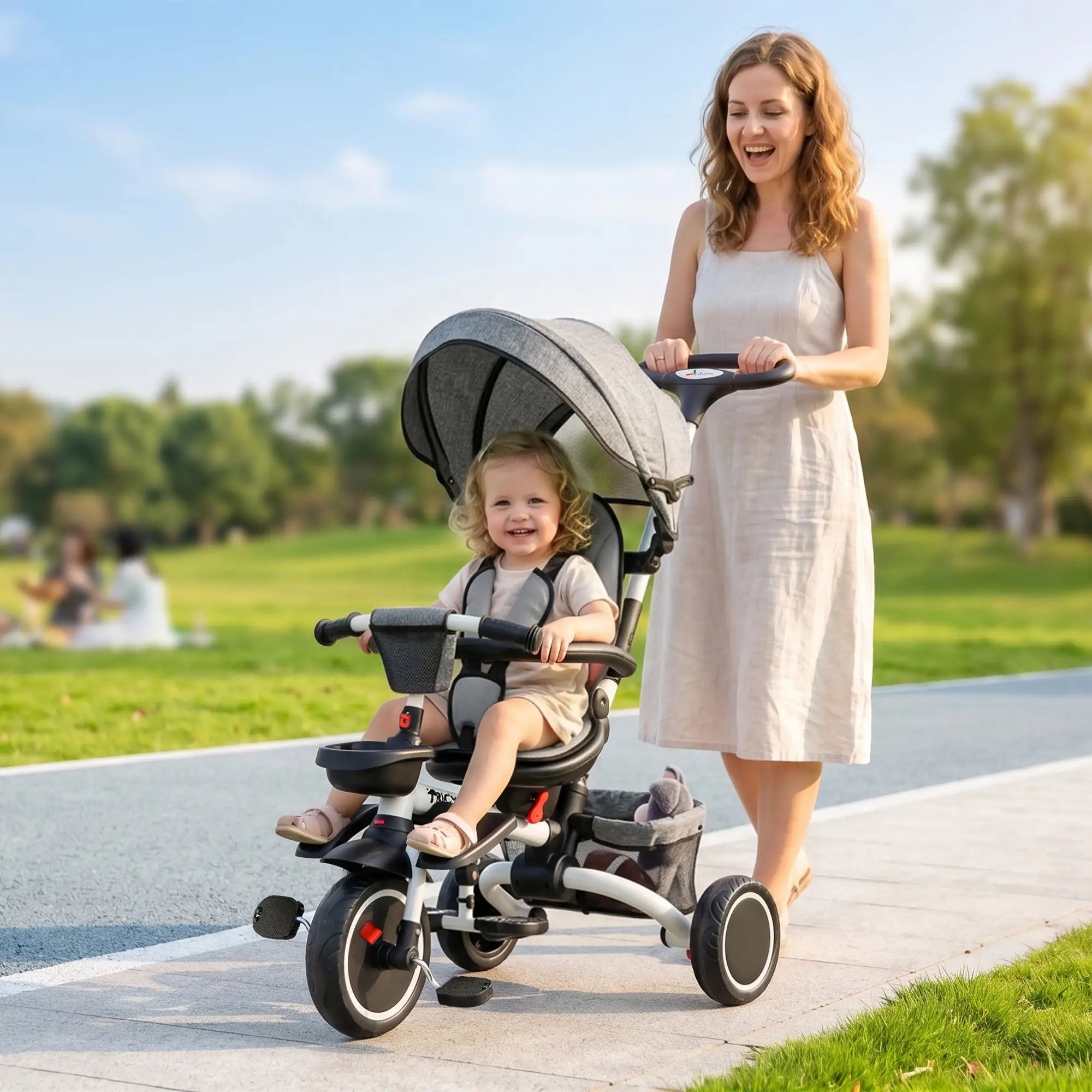 6-in-1 Toddler Tricycle, Adjustable Seat, Push Handle, Grey Tricycles for Kids at Gallery Canada