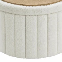 Table basse ronde, rangement dissimulé, polaire sherpa, couvercle réversible, blanc crème, blanc crème