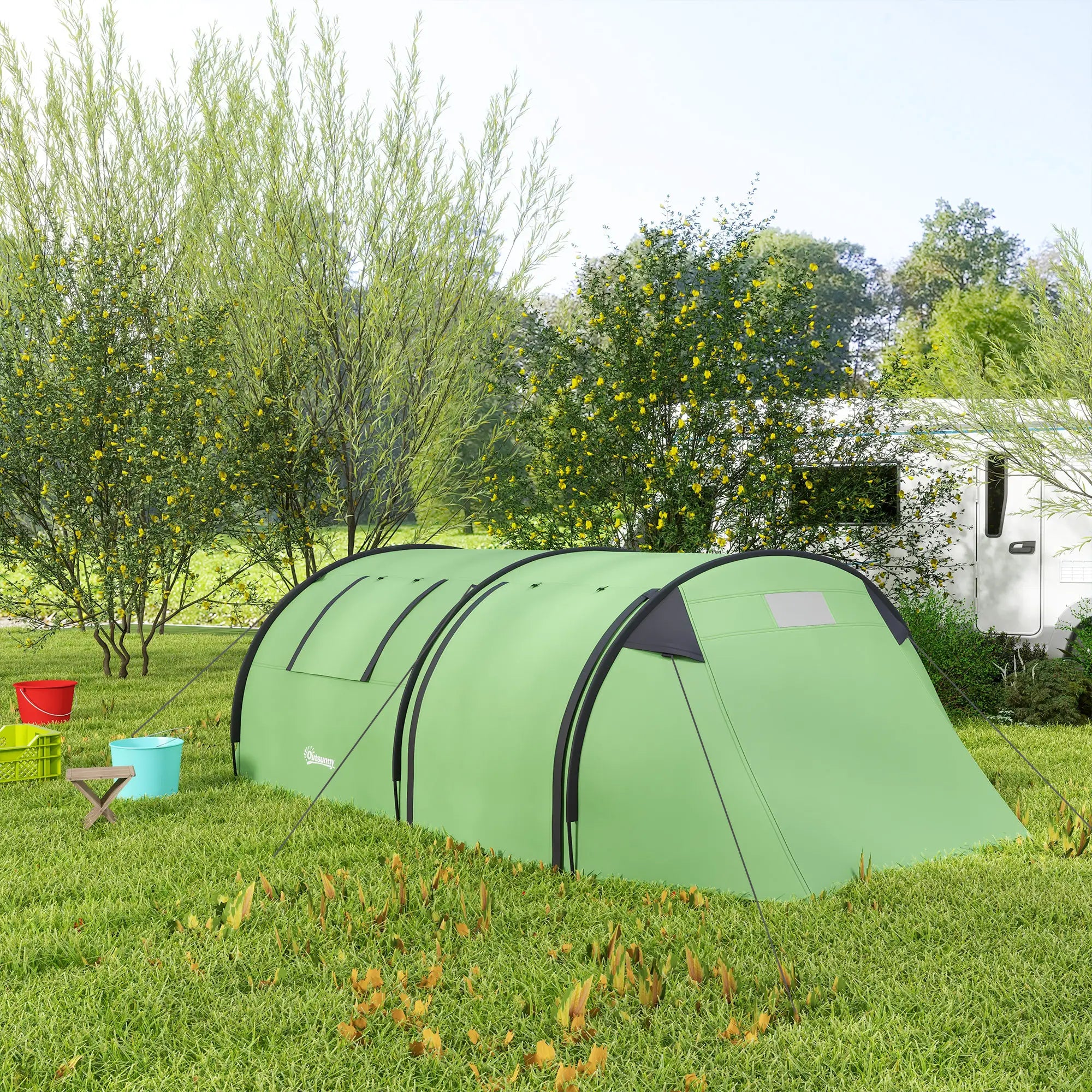 3-4 Person Camping Tent, 2 Rooms, 3000mm Waterproof, Dark Green Camping Tents at Gallery Canada