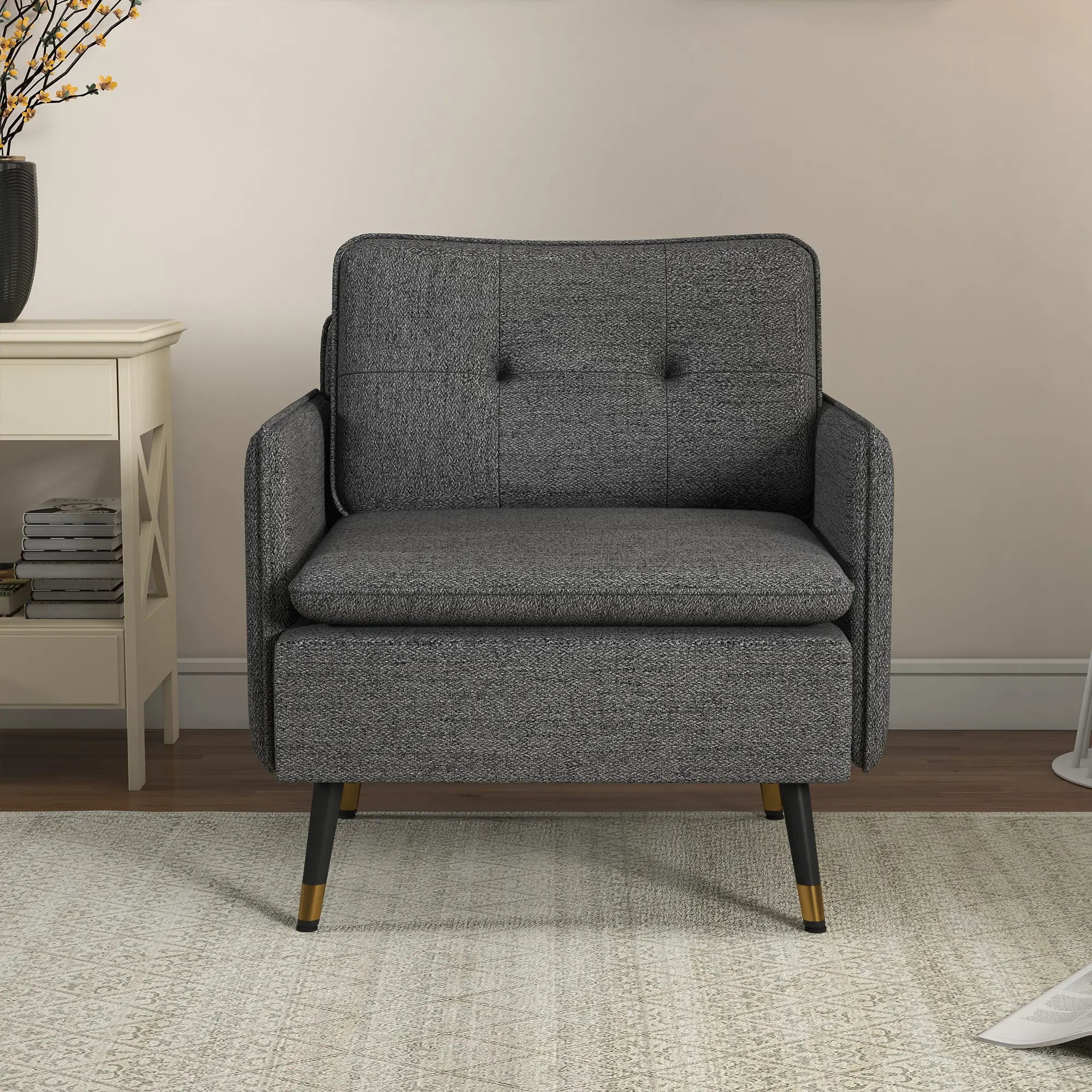Modern Armchair, Upholstered Accent Chair, Tufted Back, Steel Legs, Dark Grey Accent Chairs at Gallery Canada