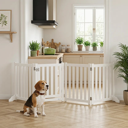 23.5"H Foldable Dog Gate with Door, 4 Panels, White Houses, Kennels & Pens at Gallery Canada