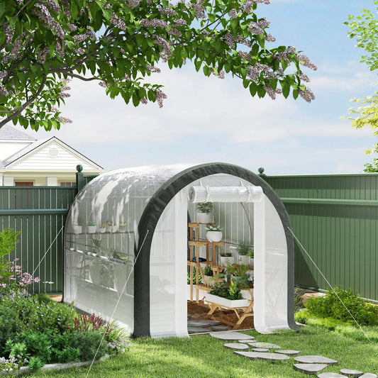 10'x6.6'x6.6' Tunnel Greenhouse, Mesh Door, Windows, Plant Labels, Gloves, White Tunnel Greenhouses White at Gallery Canada