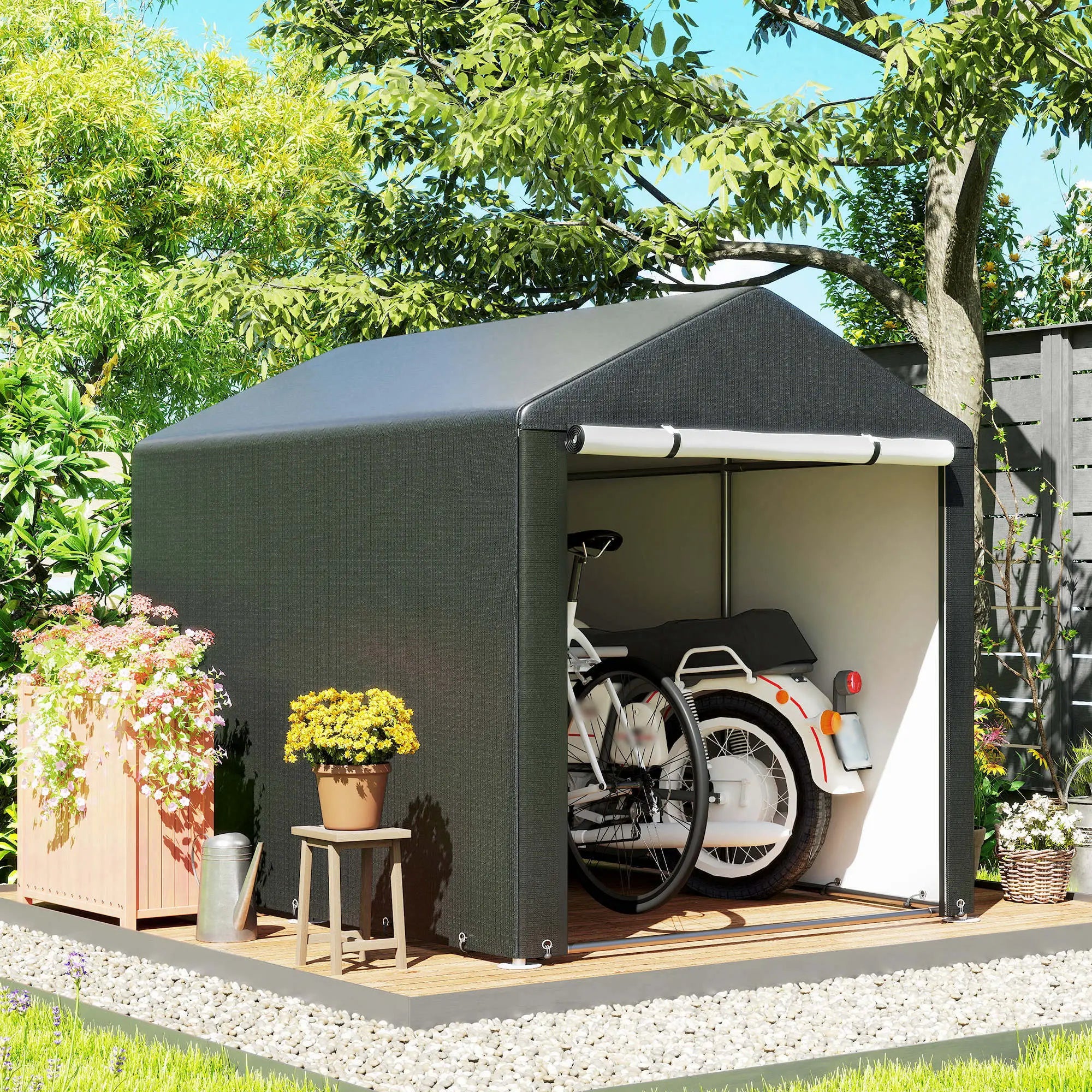 Portable Bicycle Shed, Galvanised Steel Frame, Large Door, Waterproof, Black Portable Shed at Gallery Canada