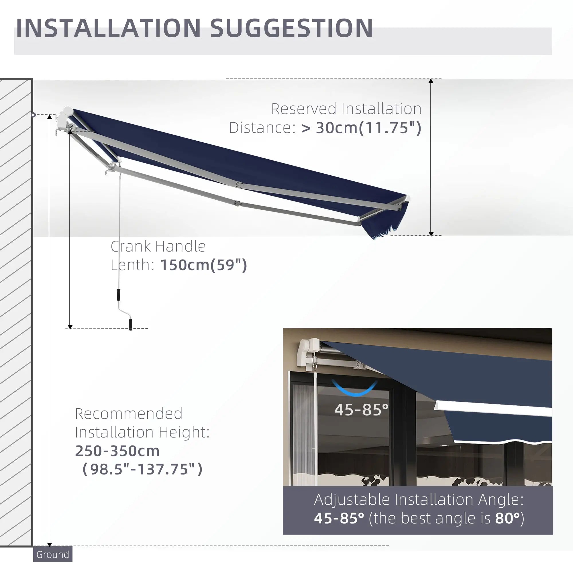 10' x 8' Retractable Awning, Sun Shade Canopy, Aluminum Frame, UV Protection, Blue Deck Awnings at Gallery Canada
