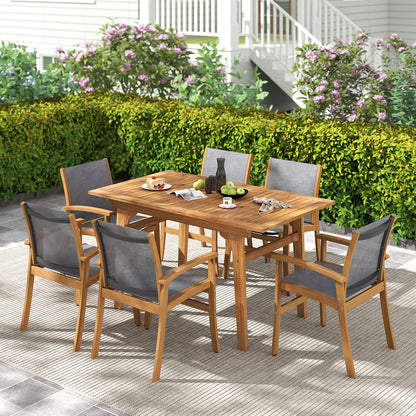 Set of 2 Patio Dining Chairs with Breathable Fabric and Acacia Wood Frame, Natural Patio Dining Chairs at Gallery Canada