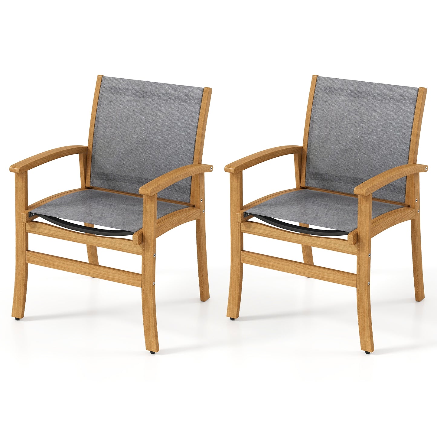 Set of 2 Patio Dining Chairs with Breathable Fabric and Acacia Wood Frame, Natural Patio Dining Chairs Natural at Gallery Canada
