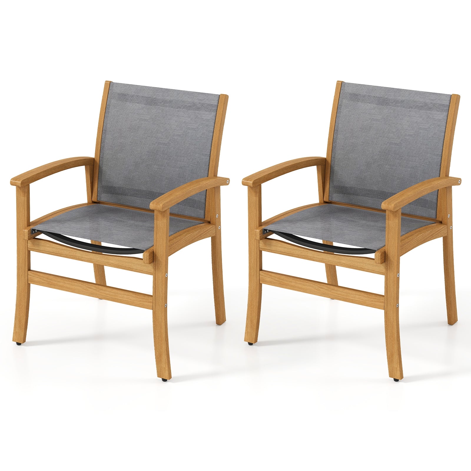 Set of 2 Patio Dining Chairs with Breathable Fabric and Acacia Wood Frame, Natural Patio Dining Chairs Natural at Gallery Canada