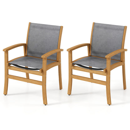 Set of 2 Patio Dining Chairs with Breathable Fabric and Acacia Wood Frame, Natural Patio Dining Chairs Natural at Gallery Canada