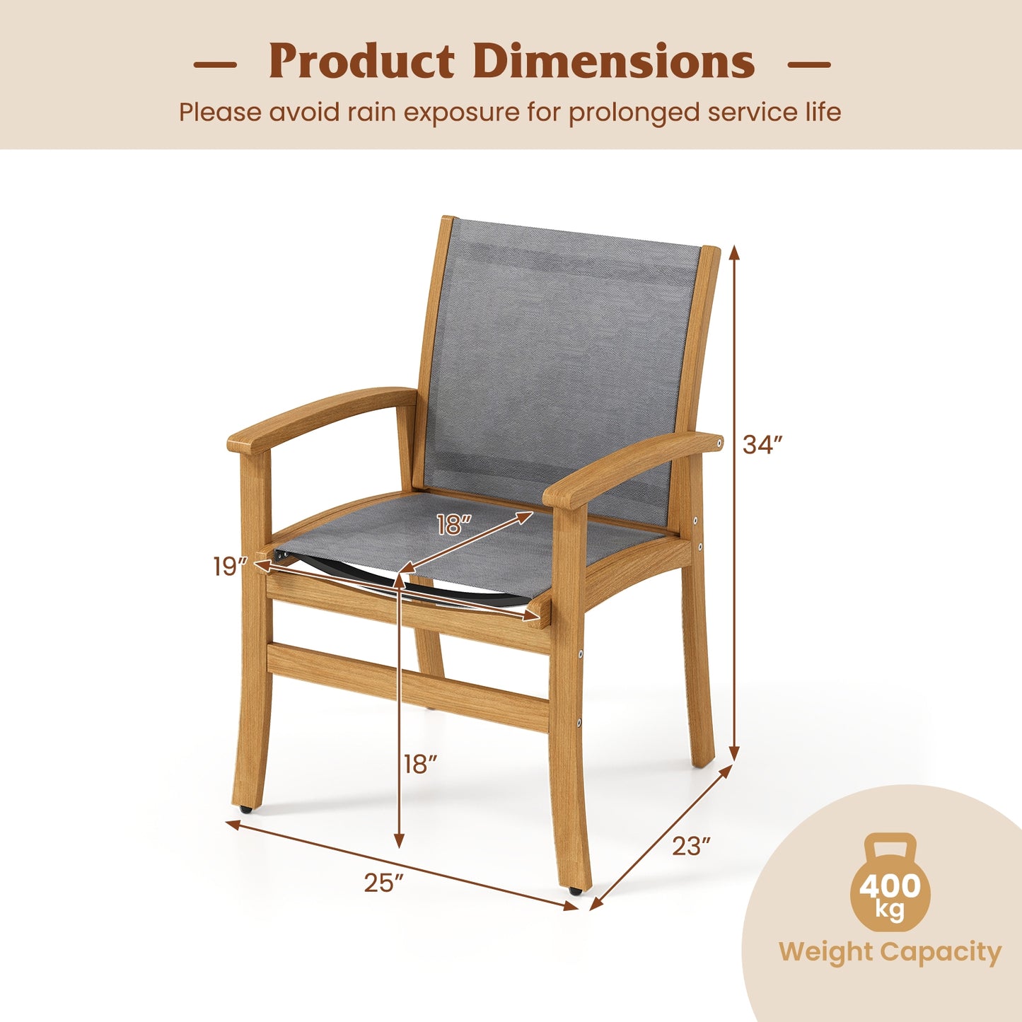 Set of 2 Patio Dining Chairs with Breathable Fabric and Acacia Wood Frame, Natural Patio Dining Chairs at Gallery Canada