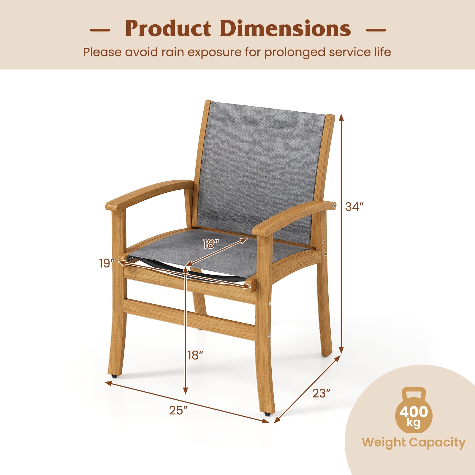 Set of 2 Patio Dining Chairs with Breathable Fabric and Acacia Wood Frame, Natural Patio Dining Chairs at Gallery Canada