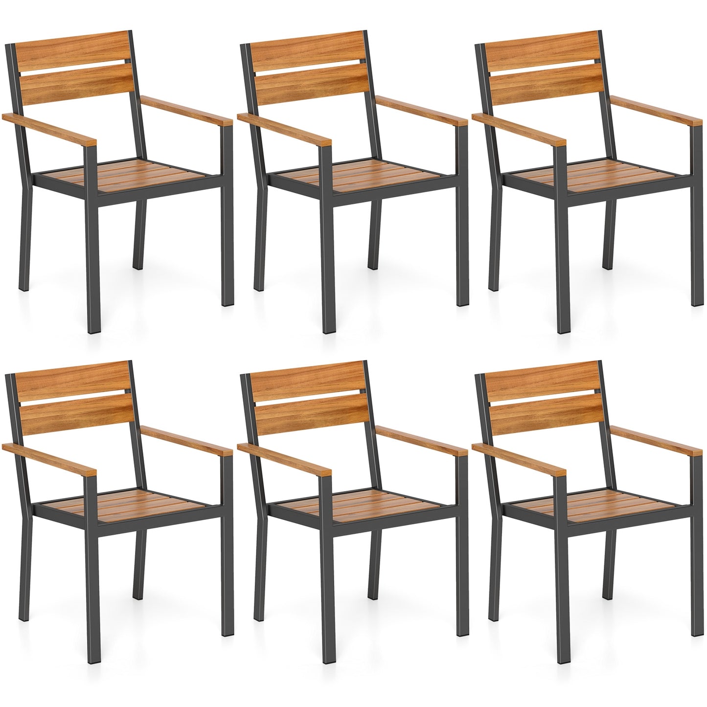 Outside Patio Dining Chair set of 6 with Acacia Armrest for Backyard Garden, Brown Patio Dining Chairs at Gallery Canada