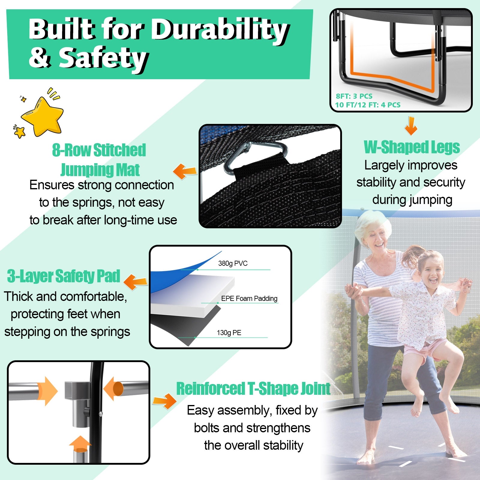 10 Feet ASTM Approved Recreational Trampoline with Ladder, Black Trampolines at Gallery Canada