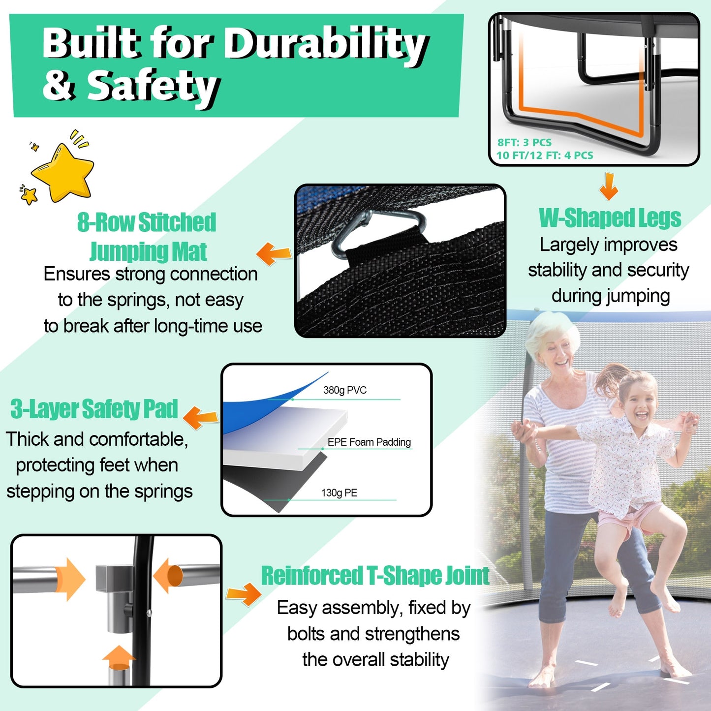 10 Feet ASTM Approved Recreational Trampoline with Ladder, Black Trampolines at Gallery Canada